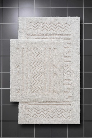 Lilly 2'li Pamuk Banyo Paspas Seti Yumuşak Dokulu Krem Yıkanabilir 60x100 + 60x50cm, Ll007w