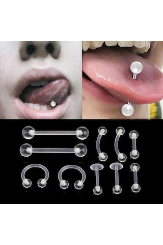 Chavin 10 Lu Şeffaf Akrilik Kaş Göbek Dil Kulak Piercing En41-10