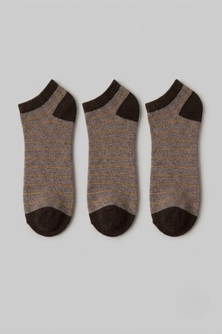 Socketta Erkek Bambu Dikişsiz Burun 3'lü Desenli Patik Çorap Premium Kahverengi