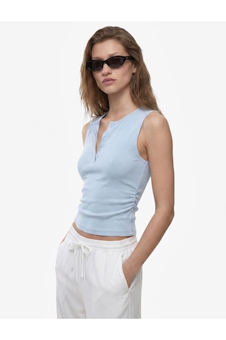 Koton Ribanalı Düğmeli Yuvarlak Henley Yaka Fitilli Atlet Mavi 6sak10407ek