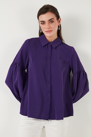 Lela Regular Fit Dikiş Detaylı Düz Yaka Balon Kol Bayan Gömlek 611Go00003 Mor