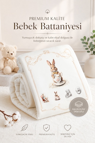Sitilin Kız Erkek Bebek Atelier Premium 4'lü Hastane Çıkışı Seti Dolgulu Battaniyeli Yenidoğan Seti Stl7175 Beyaz
