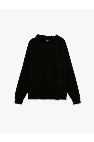 Koton Kanguru Cepli Kapüşonlu Lastik Detaylı Uzun Kollu Hoodie Siyah 6wam70008mk Siyah