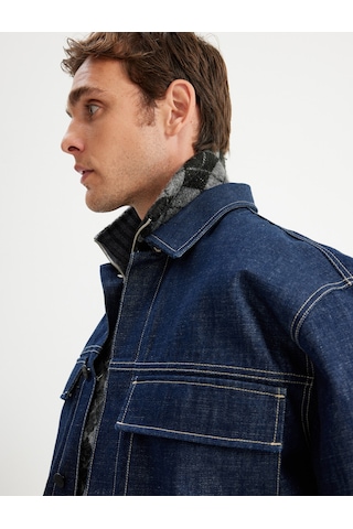 Koton Oversize Kot Ceket Crop Boy Kapaklı Cep Detaylı Pamuklu Koyu İndigo 5wam50019ıd İndigo