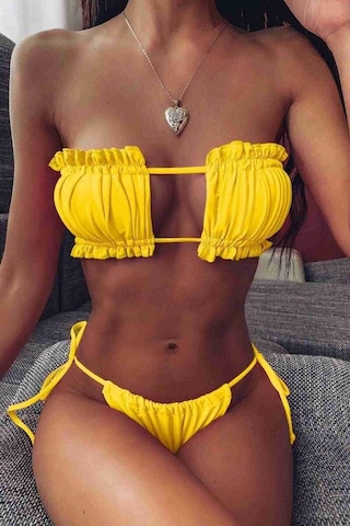 Angelsin Brezilya Model Buzgülü Baglamali Bikini Takım Sarı 001
