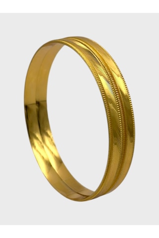 Arnes Jewelry Çelik 22 Ayar Altın Kaplama Desenli Kalın Ajda Bilezik - 2 Adet 20 Cm Ar640nes Gold