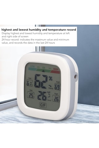 Gajeena Oda Sıcaklık Nem Ölçer, Renkli Ekran, Yüksek-düşük Değer Gösterimi, Yüksek Hassasiyet Sensörü, Yatak Odası Ofis Mutfak Uygun