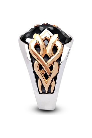 Kuyumcudukkanı Oval Taşlı Bronz Parçalı Elyapımı Gümüş Erkek Yüzük-60010-w-blk 34 Beyaz