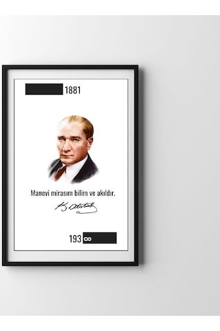 Atatürk Portreli Duvar Tablosu Yapışkanlı Sök Tak Çerçeveli 20x30cm - 1881-193 Sonsuzluk Tasarımlı Hediye Poster