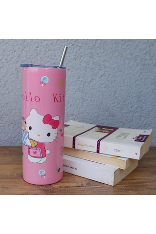 Hello Kitty Kapaklı -pipetli Paslanmaz Çelik Kupa-1957