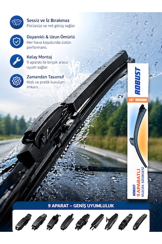 35 Cm 1 350mm Universal Oto Sileceği 9 Aparatlı Sessiz Çalışma İz Bırakmaz Premium Kalite