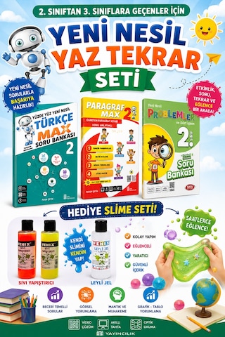 2.sınıftan 3.sınıfa Geçenler İçin Yeni Nesil Sorularla Yaz Tekrar Seti Slime Set Hediyeli
