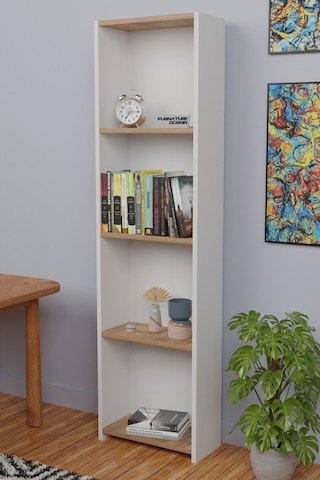 5 Raflı Kitaplık Arkalıklı Dar Raf Kütüphane Beyaz - A.çam