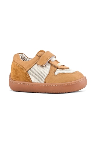 Rakerplus Bob Hakiki Deri Taba Krem Barefoot Cırtlı Lastikli Bebek Sneaker Ayakkabı Taba