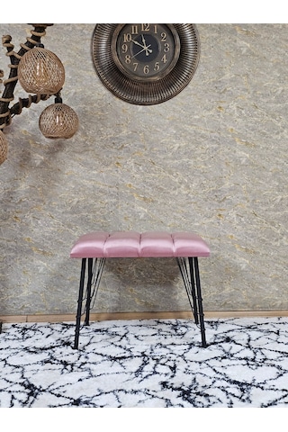 Zafir Metal Siyah Tel Ayaklı 60 Cm Puf Bench - Puf - Bench - Oturak - Mutfak Oturağı - Antre Oturağı Pembe