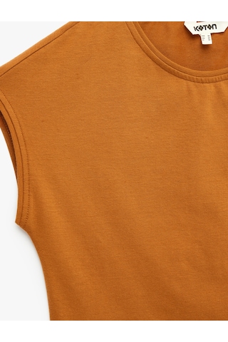 Koton Slim Fit Pamuklu Bisiklet Yaka Sıfır Kol Tişört Kahverengi 6sak50456ek Kahve