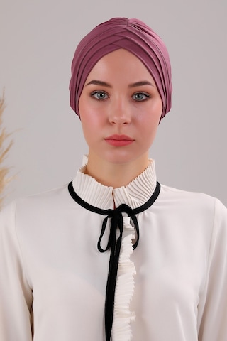 Melodi Scarf Kadın Üç Bantlı Çapraz Hazır Türban Dış Bone Mor Mor