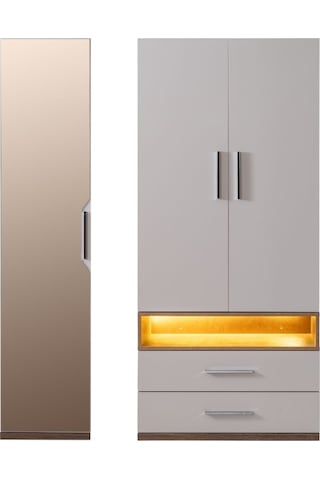 Milano Genç Odası -5 Kapaklı Aynalı Dolap, Karyola, Komodin, Çalışma Masası, Şifonyer, Kitaplık Beyaz