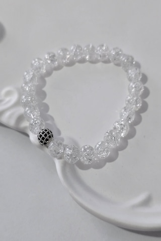 8 Mm Zirkon Taşlı, Necef Doğal Taş Bileklik Beyaz