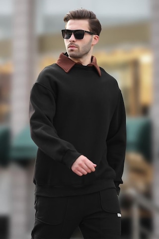 Madmext Siyah Polo Yaka Erkek Sweatshirt 7086 Siyah