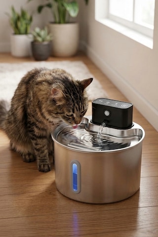 2.2 L Şarjlı Kablosuz Sensörlü Paslanmaz Çelik Kedi Köpek Için Su Pınarı Su Çeşmesi Su Sebili 2000 Mah Pwl-207