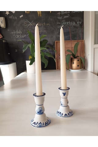 İkili Şamdan Mum 2x25cm Krem