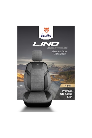 Siyah - Gri Butti Lino Serisi Keten Kumaş Premium Oto Koltuk Kılıfı Ortopedik Destekli, Ön Arka Tam Set