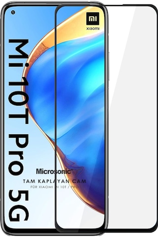 Microsonic Xiaomi Mi 10T Pro Tam Kaplayan Cam Ekran Koruyucu Siyah