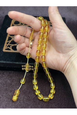 Sistemli Sarı Ateş Kehribar Tesbih 8x12 Mm
