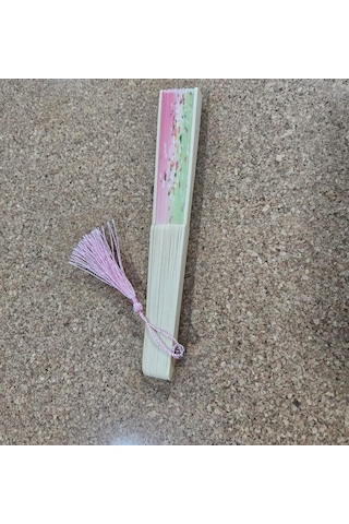 Beluga Yelpaze Bambu Kumaş Serinletici Vintage Şık Dekorasyon Pembe/yeşil Püsküllü Japon Yelpaze 0280