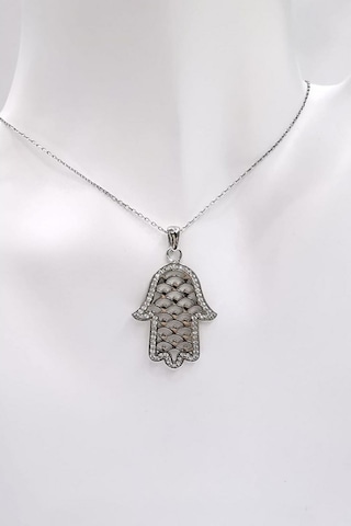 Omar Silver Kadın Fatma Ana Eli Zirkon Taşlı Gümüş Kolye (513867898)