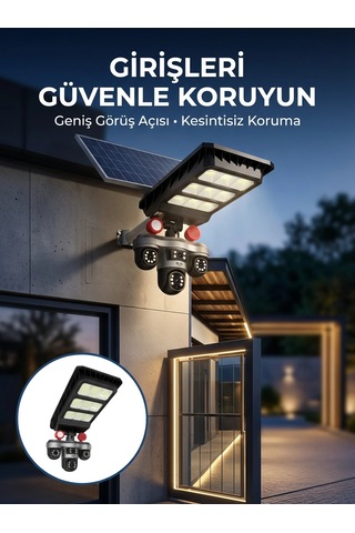 Mey İthalat Akıllı Solar Güvenlik Kamerası 3 Lens Hareket Takip Özellikli Dış Ortam Kamera