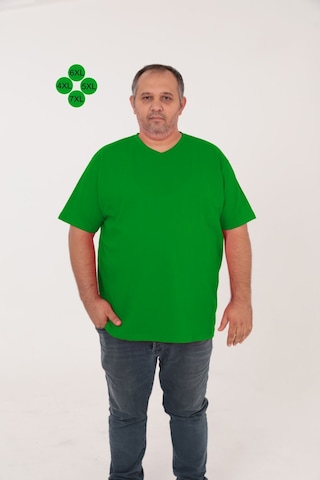 Big Nona Erkek Büyük Beden Unisex T-shirt V Yaka Koyu Yeşil