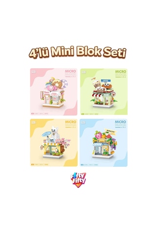 Loz Micro Block 4'lü Dükkan Seti 4 Farklı Model Dekoratif Oyuncak Yapım Seti Yapı Blok Seti