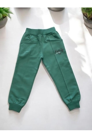 Kız Çocuk Pamuklu Beli Paçası Lastikli Eşofman Alt-15145 Yeşil