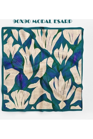 Mira Desen 94x94cm Viskon Modal Eşarp İndigo-yeşil