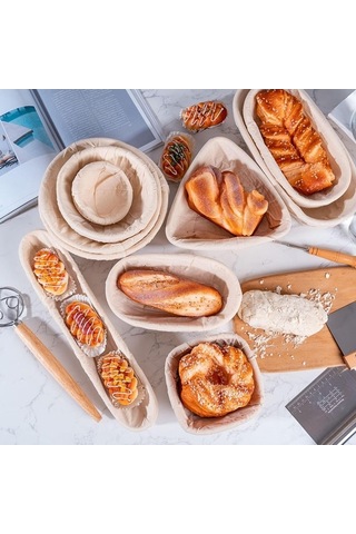 Maoyaya Saçımalı Ekmek Pişirme Seti, 2 Paket 10 İnç Yuvarlak Ve Oval Banneton Prova Sepeti, Astarlı Ekmek Fermantasyon Araçları Diğer