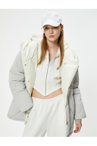 Koton Oversize Kapitone Mont Kruvaze Yaka Kapüşonlu Cep Detaylı Gri 5wal00009ıw Gri