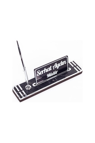 Sigma Gümüş Ahşap Masa İsimliği Kalemli İsimlik Masa Üstü Organizer Ekonomik Masa İsimliği Kalemlik