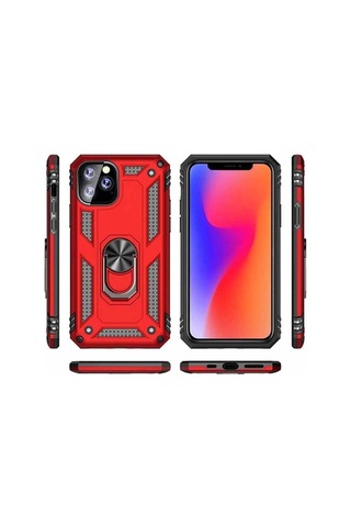 Apple Uyumlu iPhone 11 Pro Max Kılıf Sert Silikon Yüzüklü Stand Özellikli Kapak