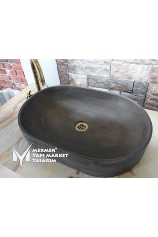 Bazalt Antrasit Oval Dizayn Geniş Kare Lavabo