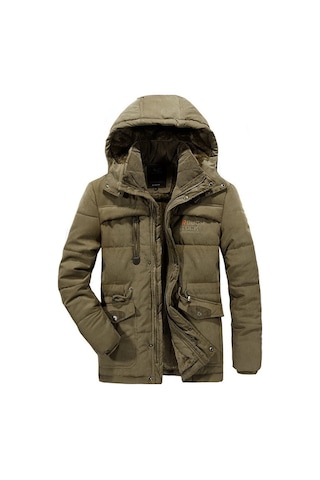 Yihemaoyi Yihemaoyi Kapüşonlu Kışlık Kalın Uzun Kaban 001 Haki