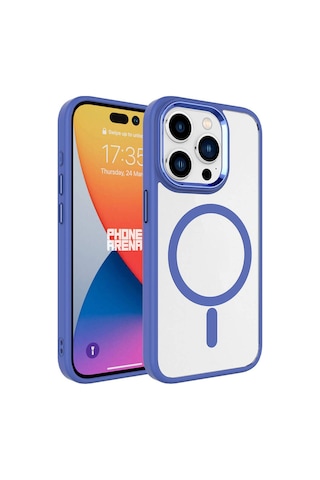 Apple Uyumlu iPhone 15 Pro Max Wireless Şarj Özellikli Csk Zore Krom Magsafe Silikon Kılıf-mavi