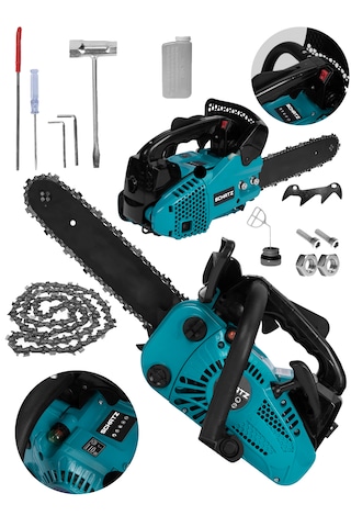 Schatz 25cc Mini Benzinli Testere Ağaç Odun Dal Budama Ve Kesme Testeresi Hızar Motoru 35cm Testere Mavi