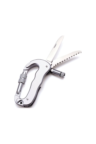 Omeniv Karabiner Kamp Çakı Fener Testere Kamp Bıçak Outdoor Anahtarlık Gümüş
