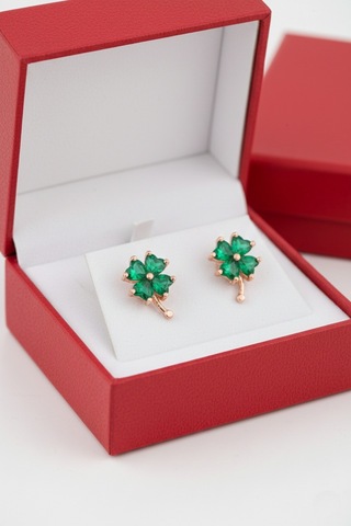 Çekirdekjewelry 925 Ayar Gümüş Zümrüt Taşlı Yonca Küpe Rose