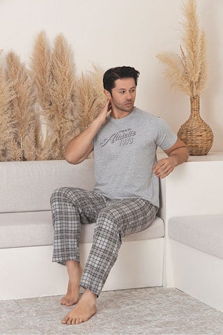 Sude Homewear Erkek Ekoseli Kısa Kol Pijama Takımı Gri