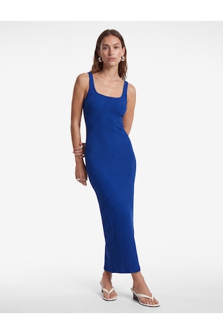 Koton Koton X Sibil Çetinkaya - Kare Yaka Kalın Askılı Kobalt Mavi Bodycon Uzun Kalem Elbise Mavi 6sak80080uk