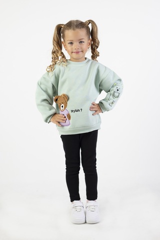 Kız Çocuk Orta Kalınlıkta Baskılı Örme Basic Taytlı Alt Üst Takımı Yeşil