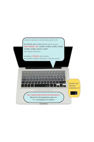 Apple Uyumlu MacBook Air Pro Klavye Koruyucu Us To Tr Ombre Eski Usb Li Model 2008/2017 Yılı İle Siyah Gri